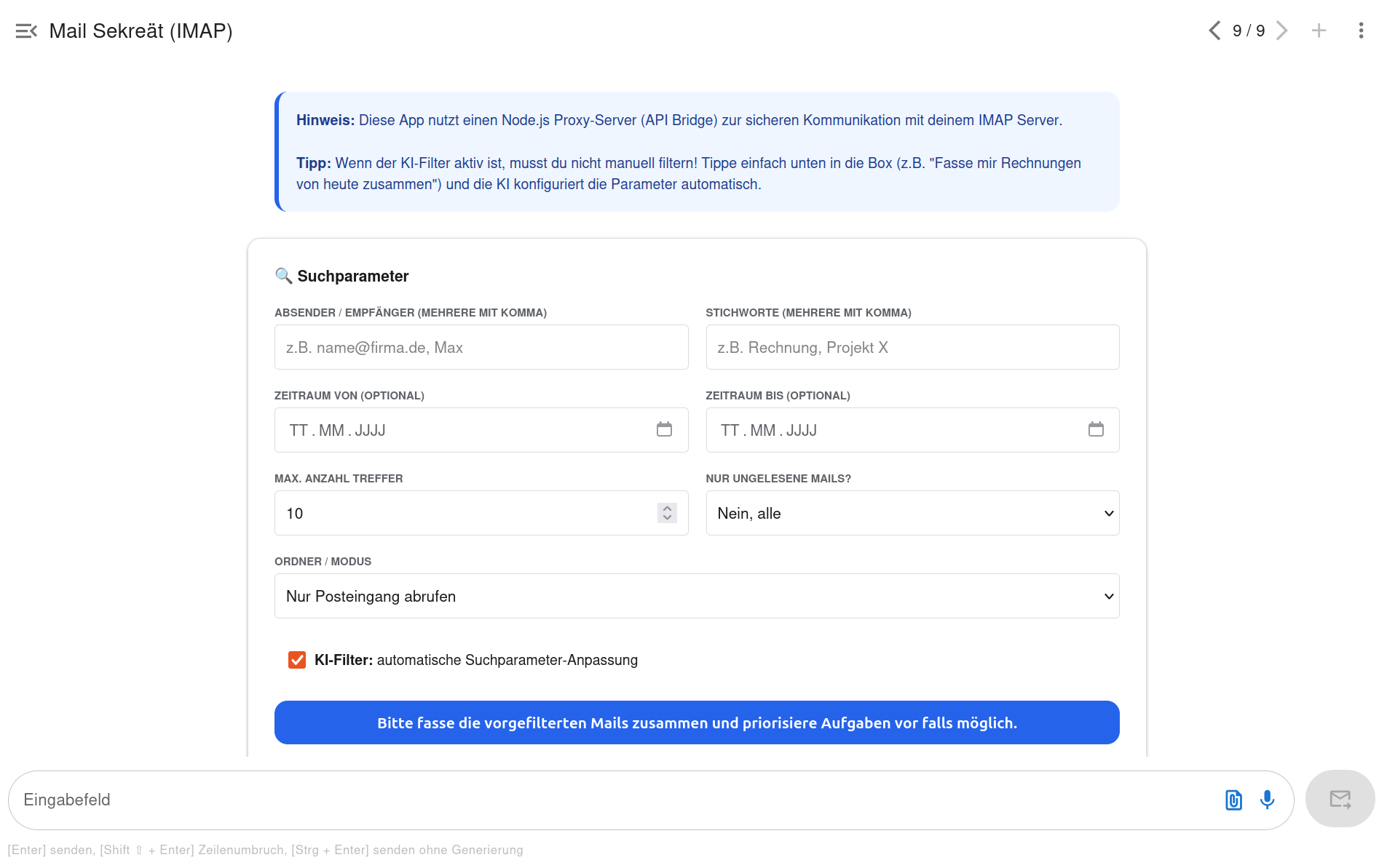 Screenshot der E-Mail-App in Lucy